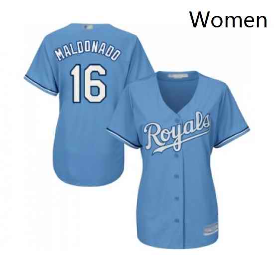 Womens Kansas City Royals 16 Martin Maldonado Replica Light Blue Alternate 1 Cool Base Baseball Jersey